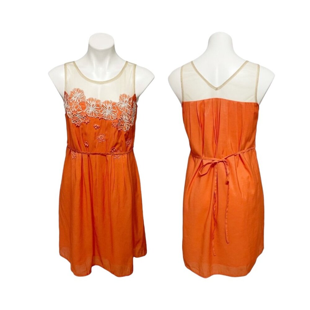 RYU  Small Orange Embroidered Mesh Detail Sleeveless Dress